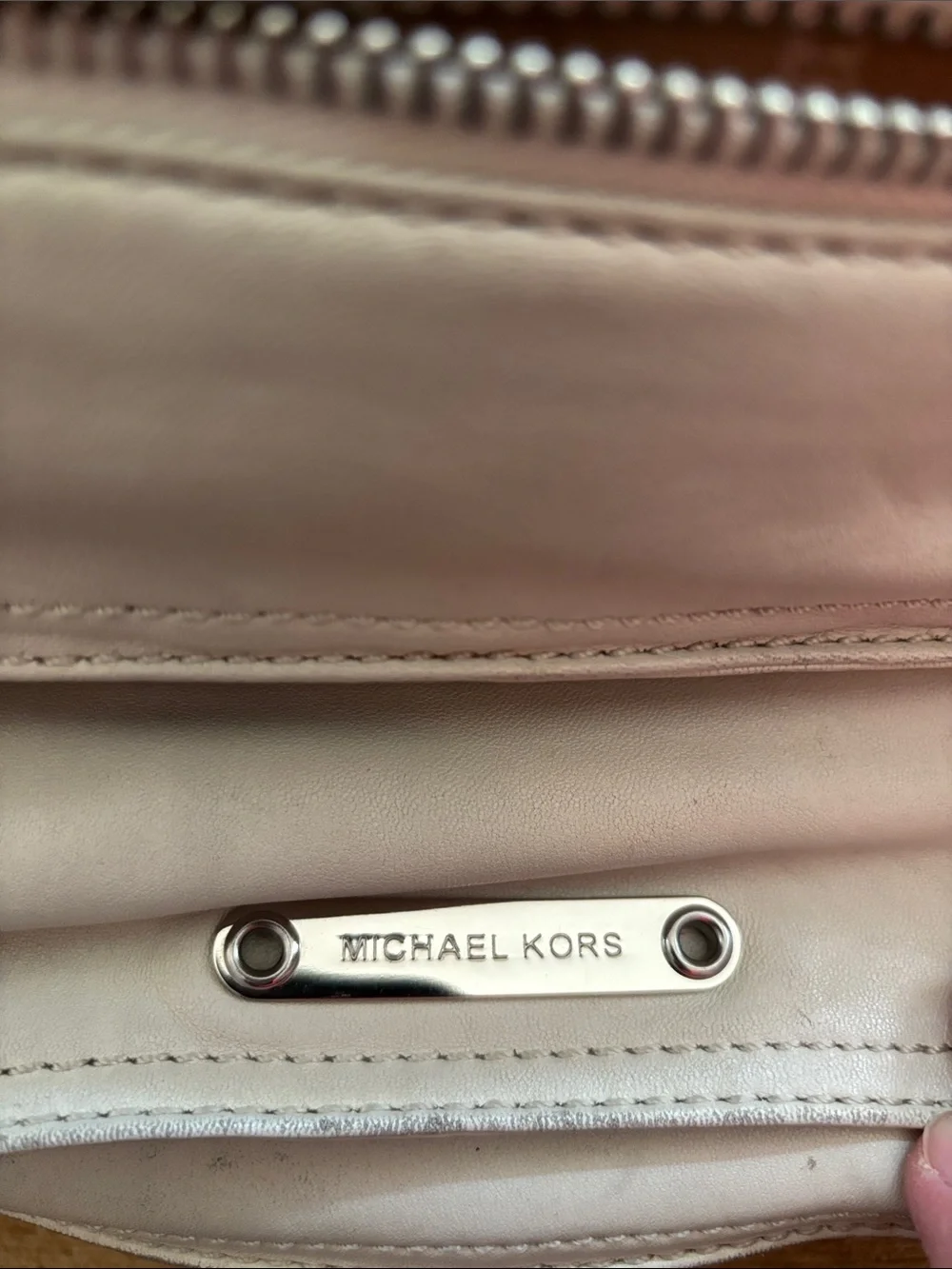 Michael Kors Light Cream Leather Shoulder Satchel with MK Charm and Factory Bag
